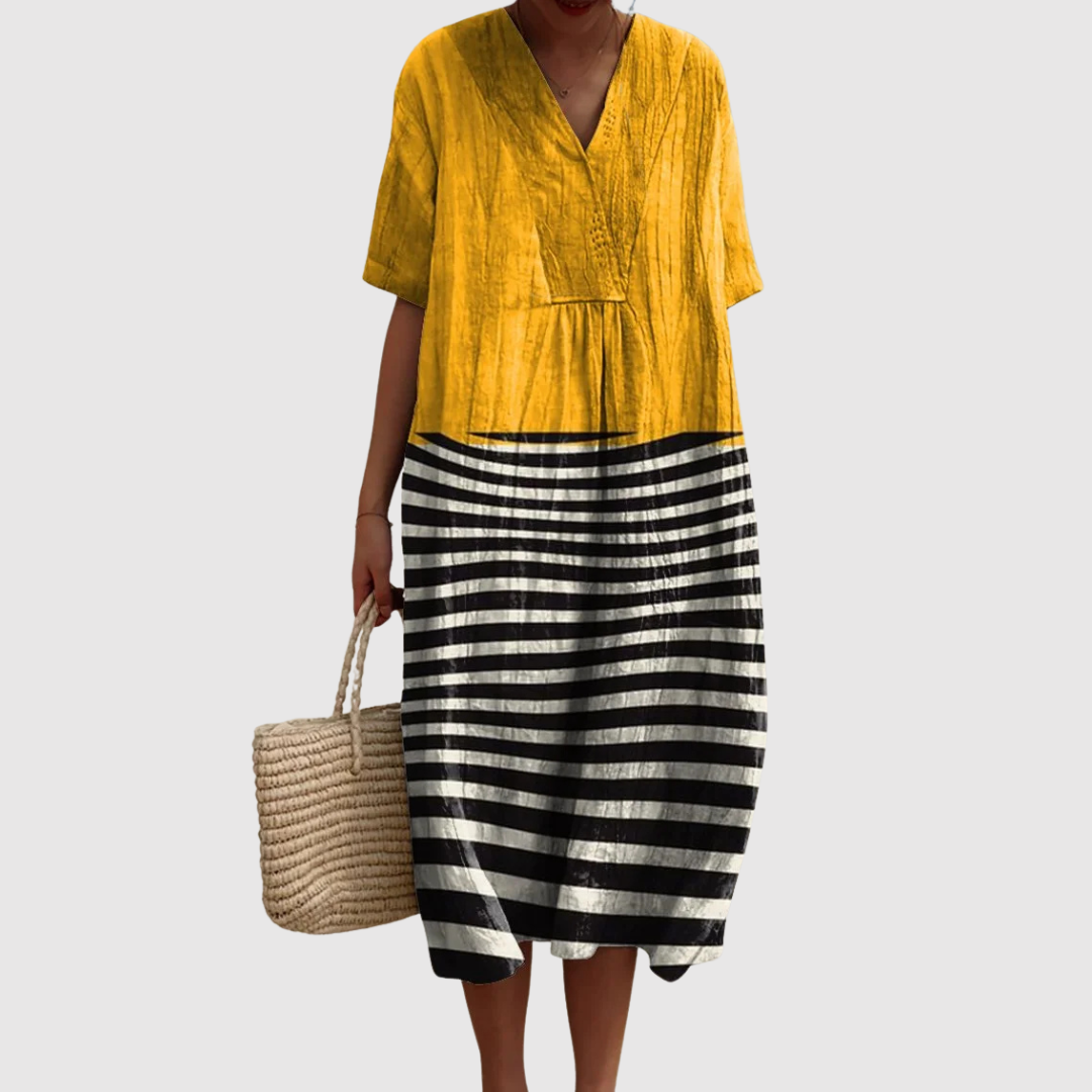 Nora | Striped Contrast Midi Dress