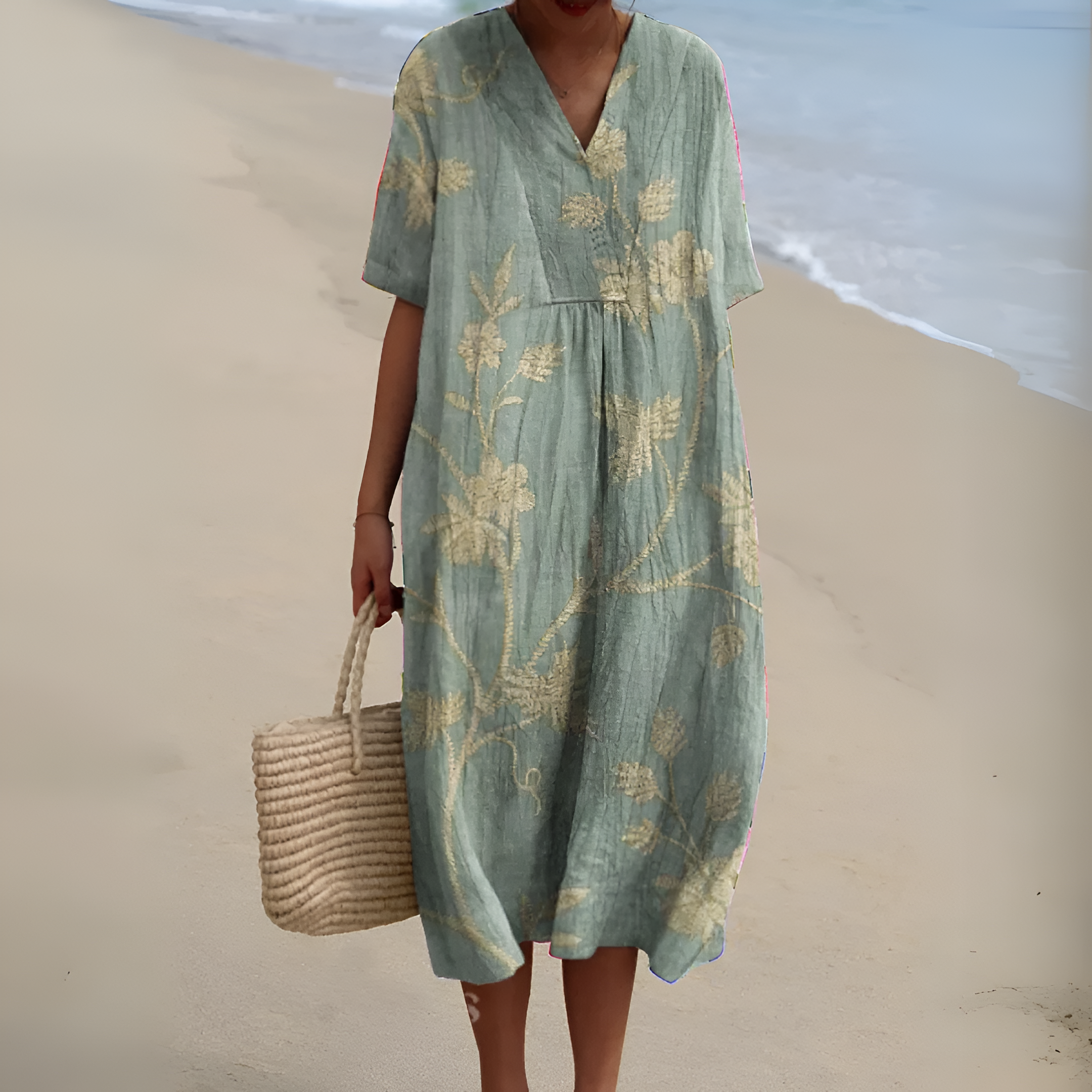 Iris | Sage Vine Embroidered Midi Dress