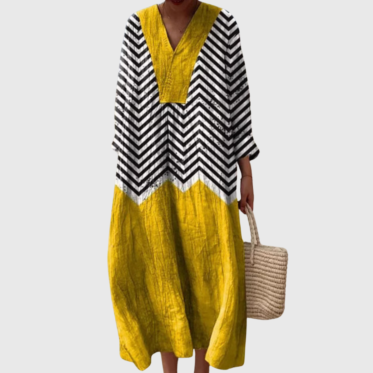 Nola | Chevron Contrast Relaxed Midi Dress